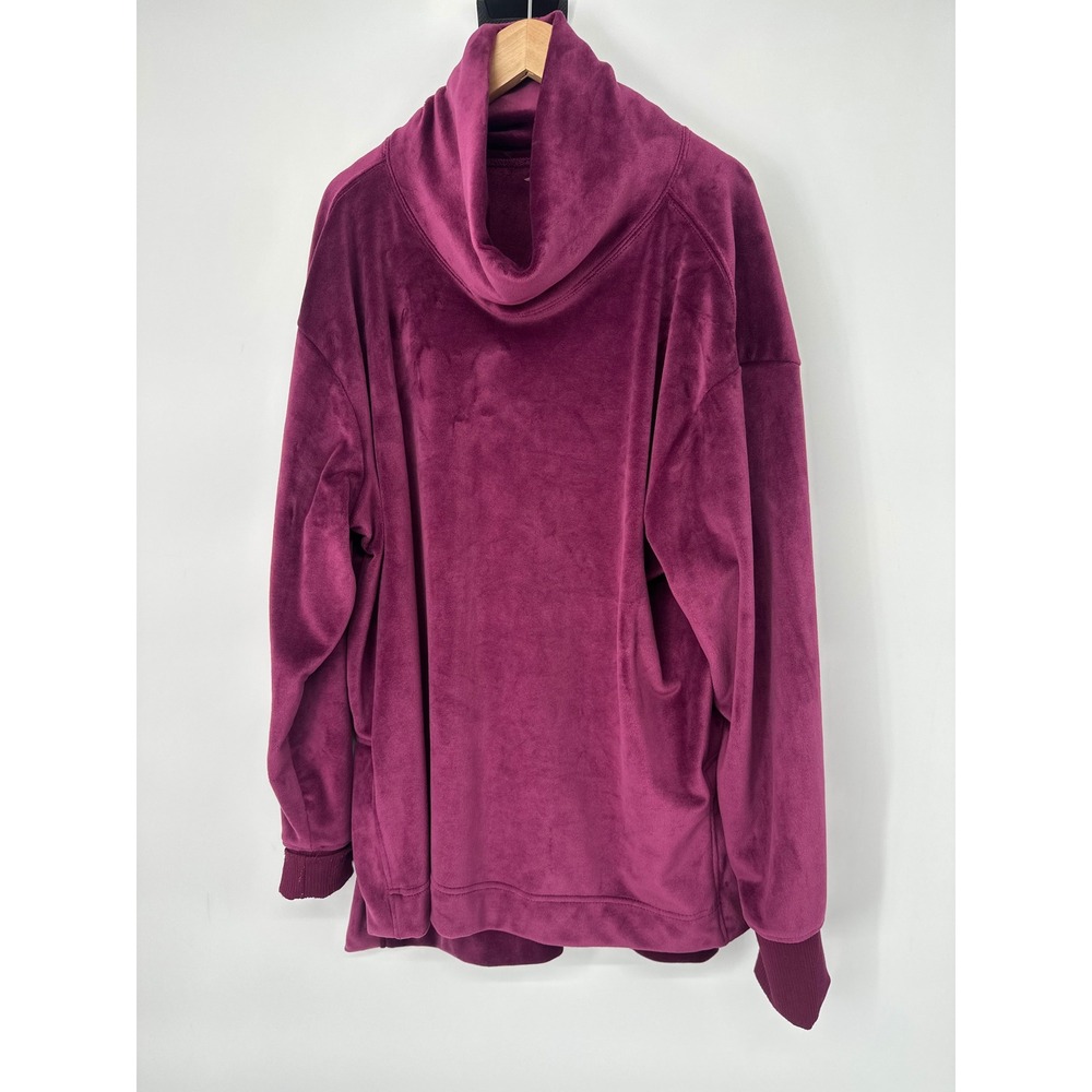 Athletic Works Pullover Women XL Purple Velour Cowl Neck Tunic Cozy Lounge Soft